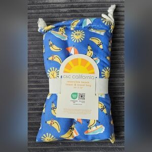 C&C California Banana Print Reversible Beach Towel and Travel Bag - New